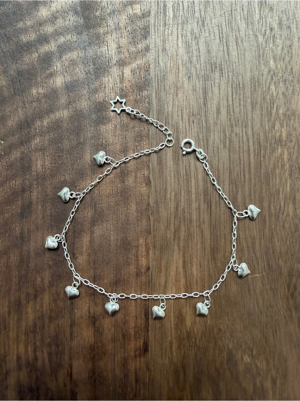 Sterling Silver 925 Heart Charm Anklet - Silver